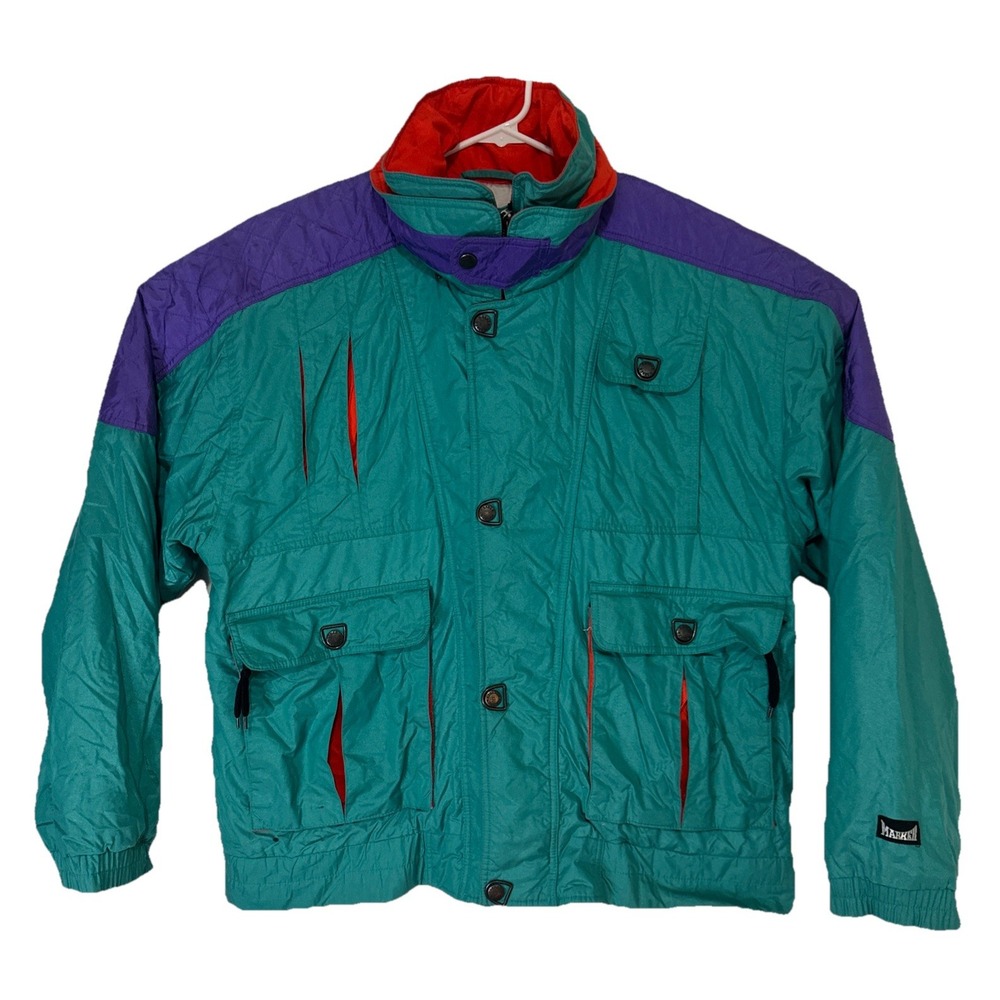 Vintage MARKER Retro‎ 90s 80s Snowboard Ski Jacket Purple Green Orange XL